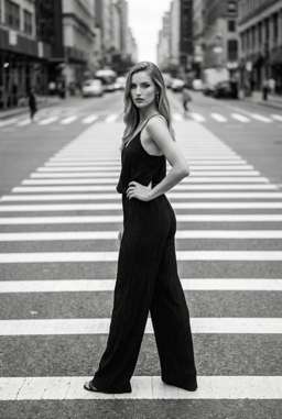 Anna 2 Flowy - B&W Crosswalk Stripes [VAR:1] [Rotated 43° Right]